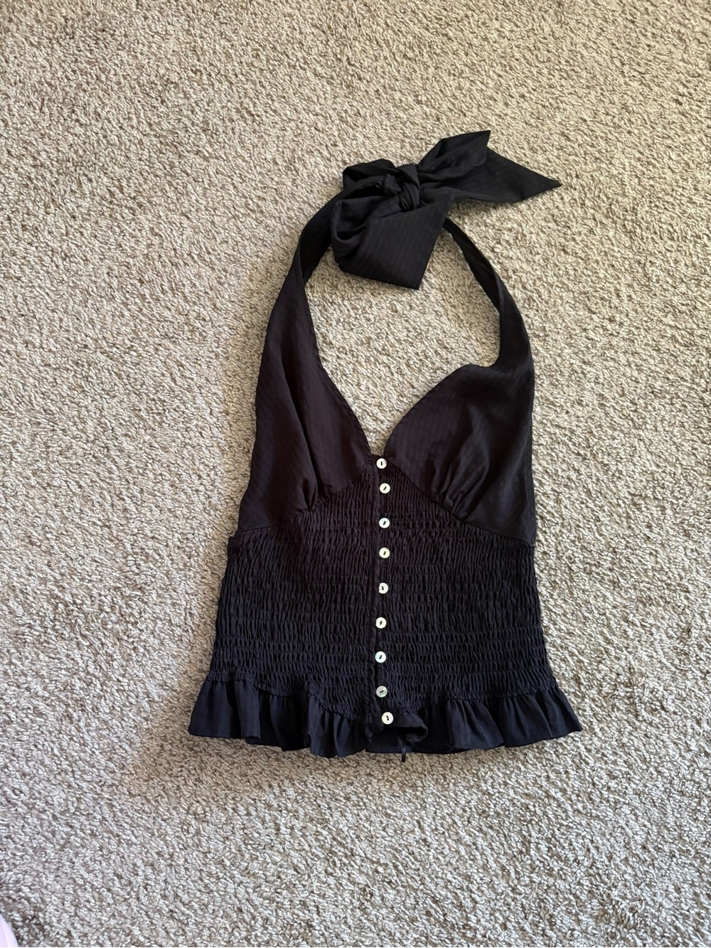 Zara Black Halter Smocked Button-Front Cami